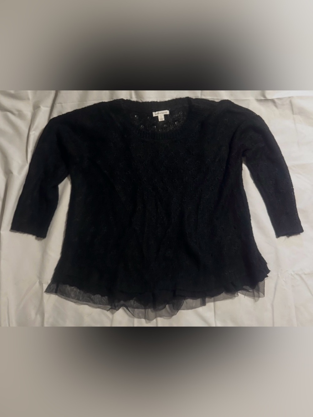 #2035 JohnPaulRichard Black Scoop Neck Layered Hem Sweater Size Large